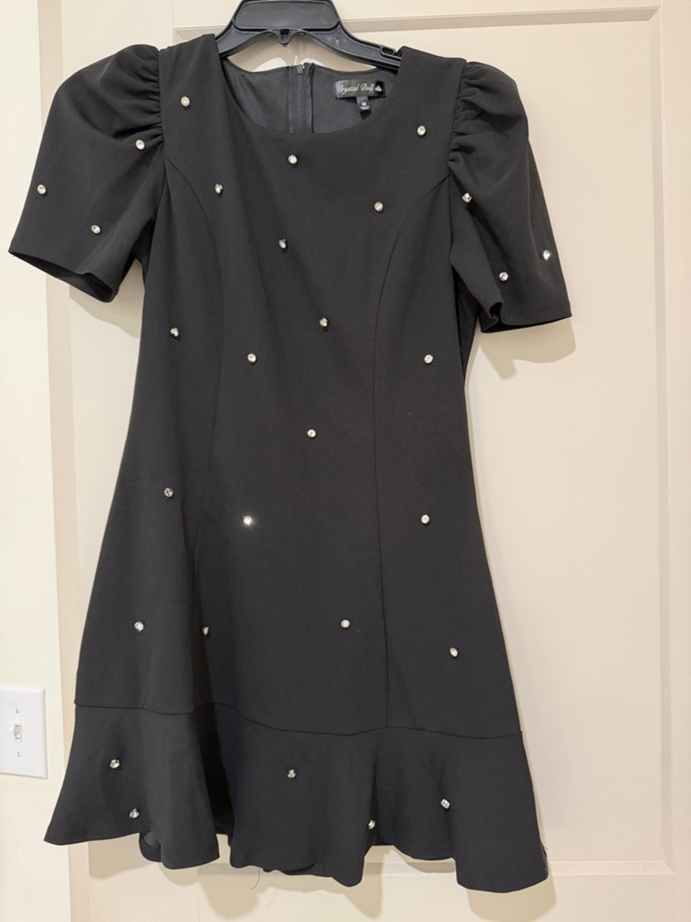 Crystal Doll Rhinestone‎ Puff Sleeve Mini Dress